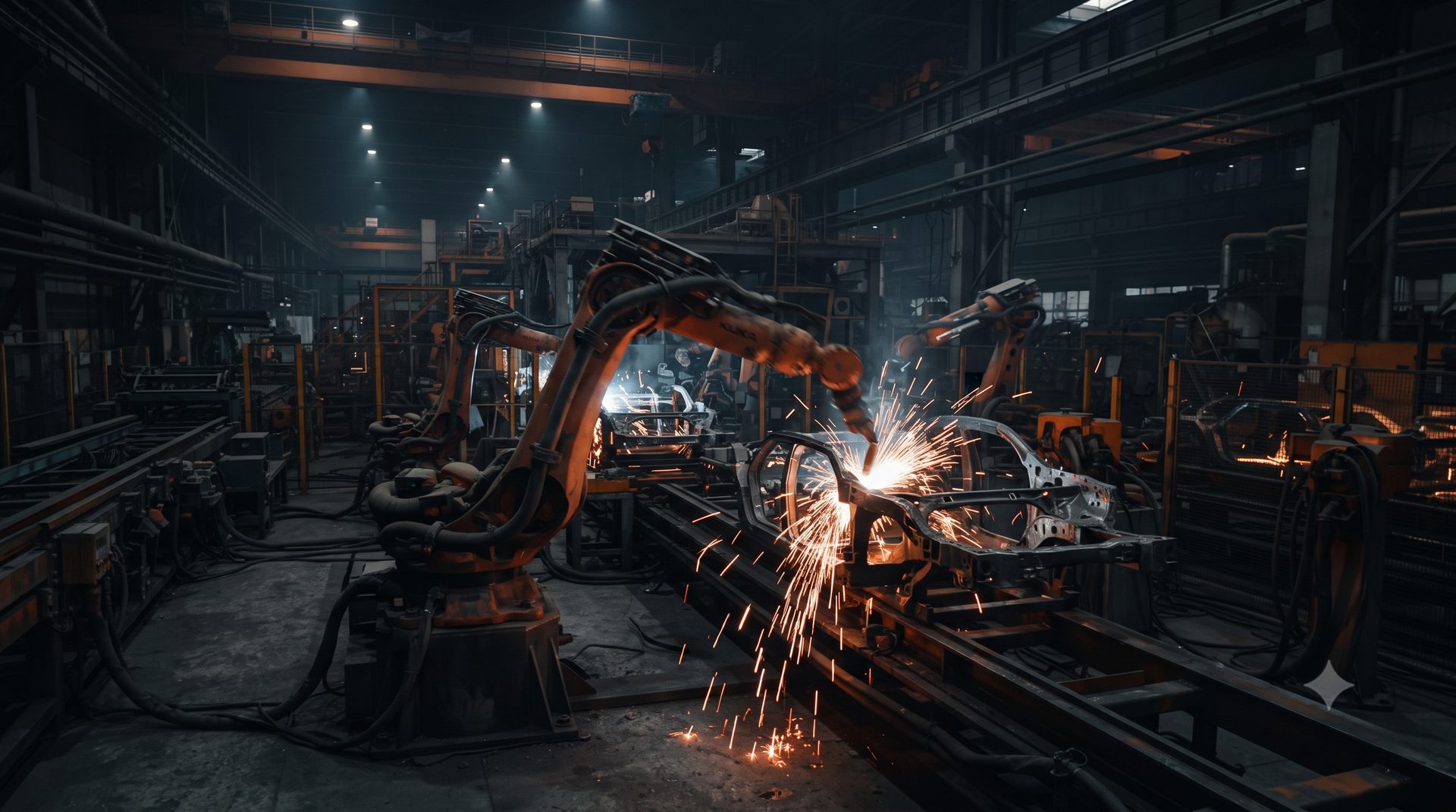 Planta industrial con brazos robóticos